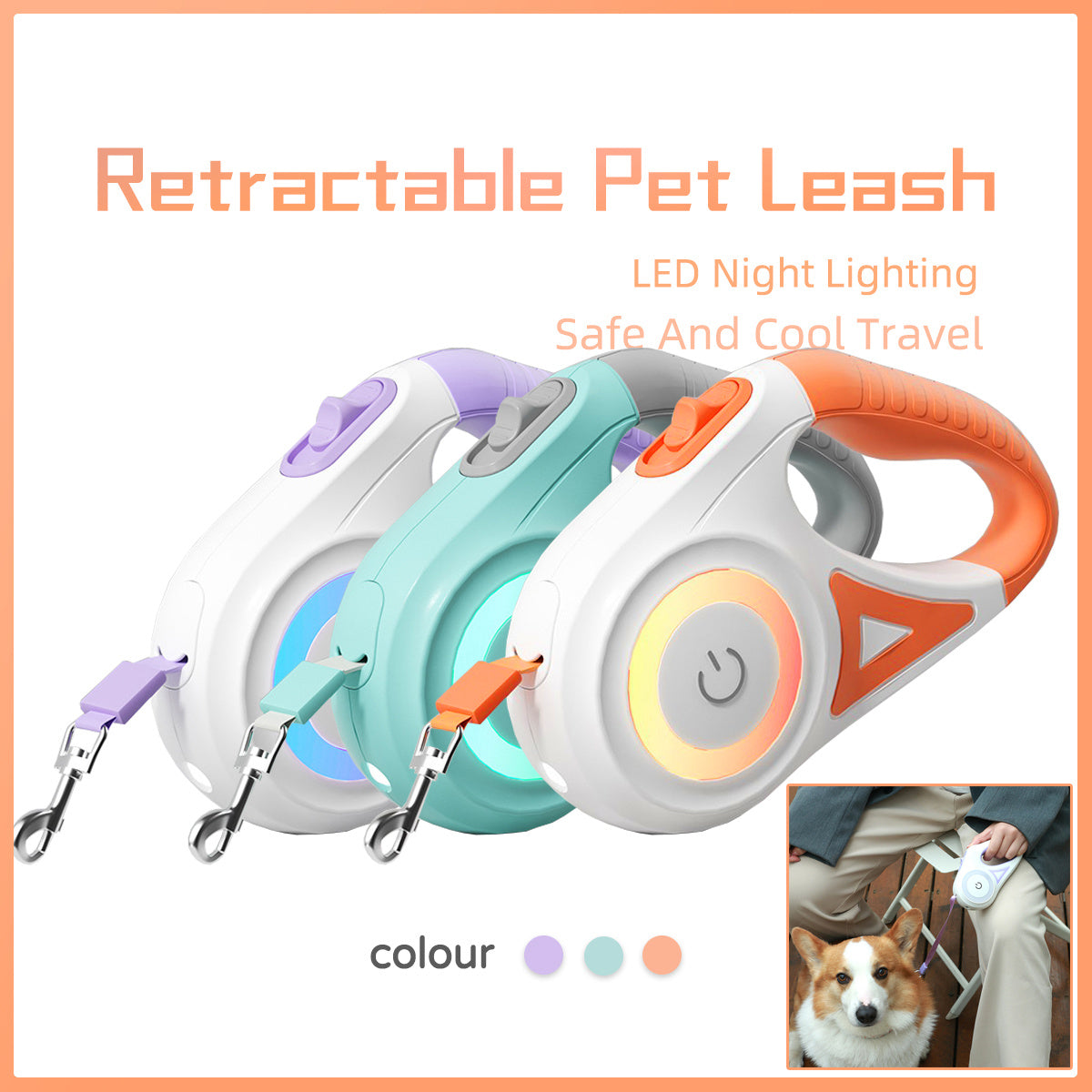 AutoGlow Retractable Leash & Collar Set
